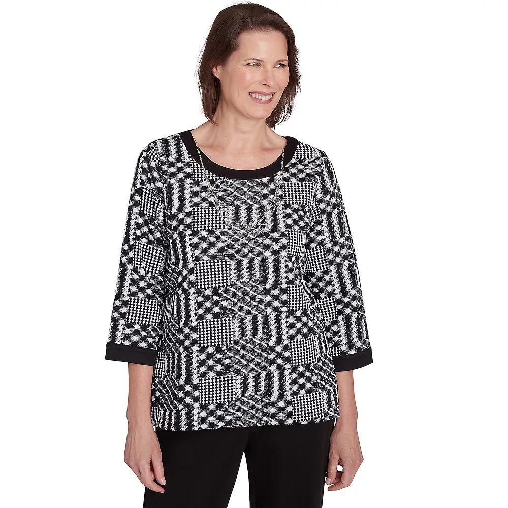 Women's Alfred Dunner Houndstooth Textured Top, Size: XL, Multi Black Product Image