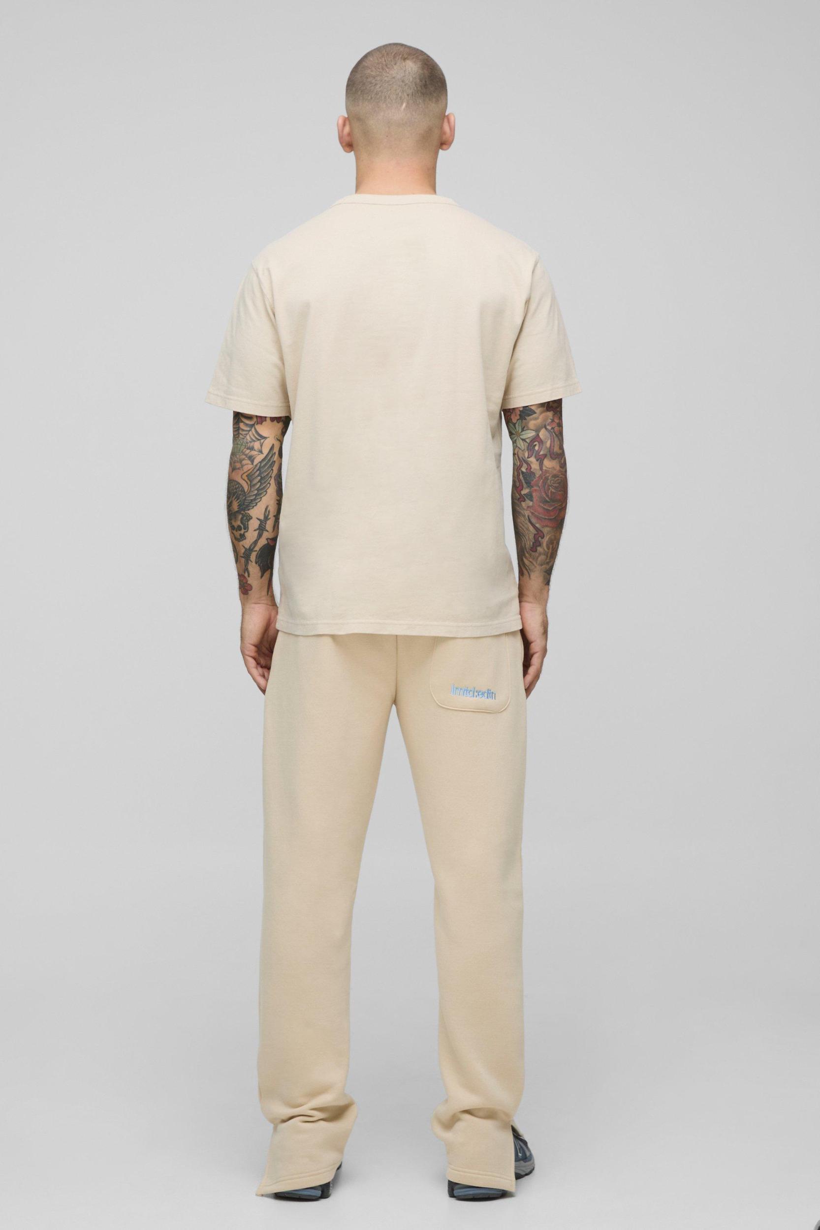 Regular Fit Embroidered Split Hem Sweatpants | boohooMAN USA Product Image