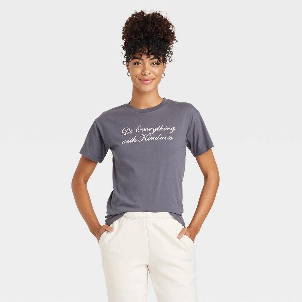 Women's Do Everything with Kindness Short Sleeve Graphic T-Shirt - Gray 2X: Grayson Threads, Cotton Blend, Crew Neck, Typography Design Product Image