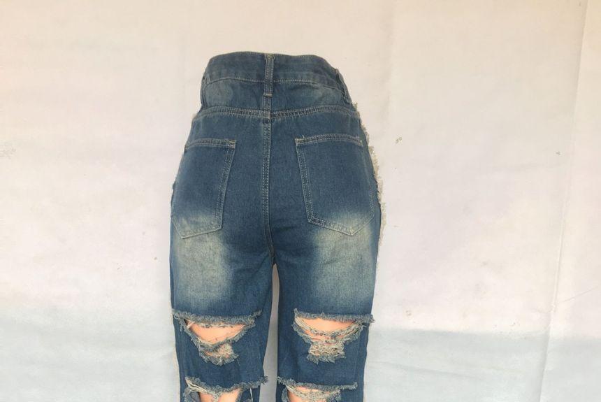 High Waist Washed Ripped Wide Leg Jeans Product Image