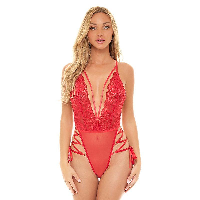 Women's Oh La La Cheri Sloane Plunging Lace Bodysuit 52-11761, Size: Large-XL, Black Product Image