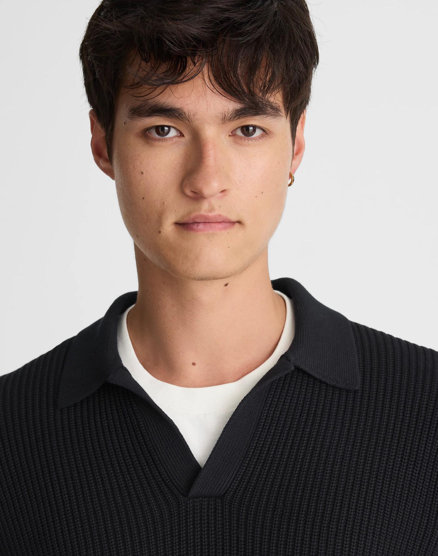 Cotton Shaker-Stitch Johnny-Collar Sweater Polo Product Image