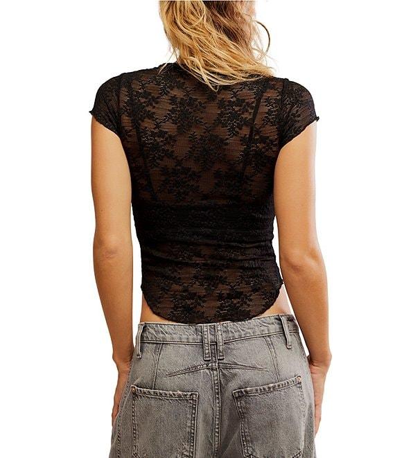 Free People Ready To Go Lace Crew Neck Cap Sleeve Tee Product Image