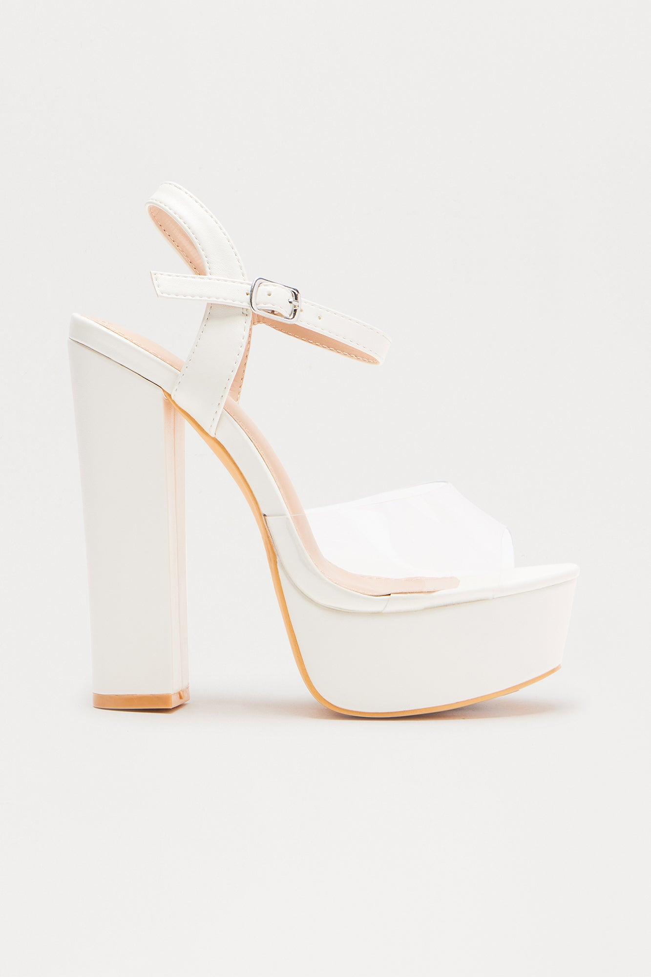 Bossy Clear Strap Platform Block Heels - White Female Product Image