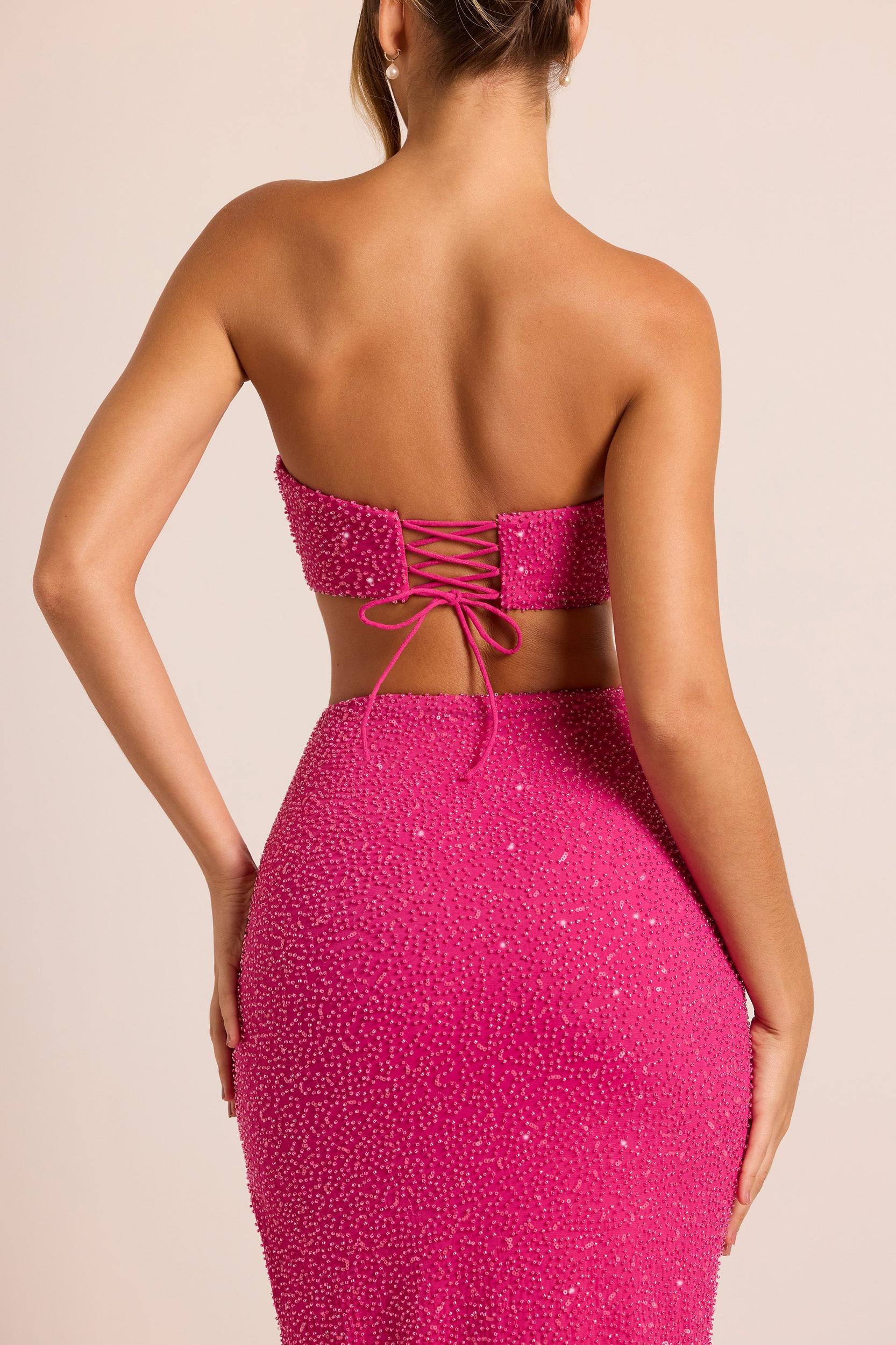 Embellished Cut Out Maxi Dress in Fuchsia Product Image