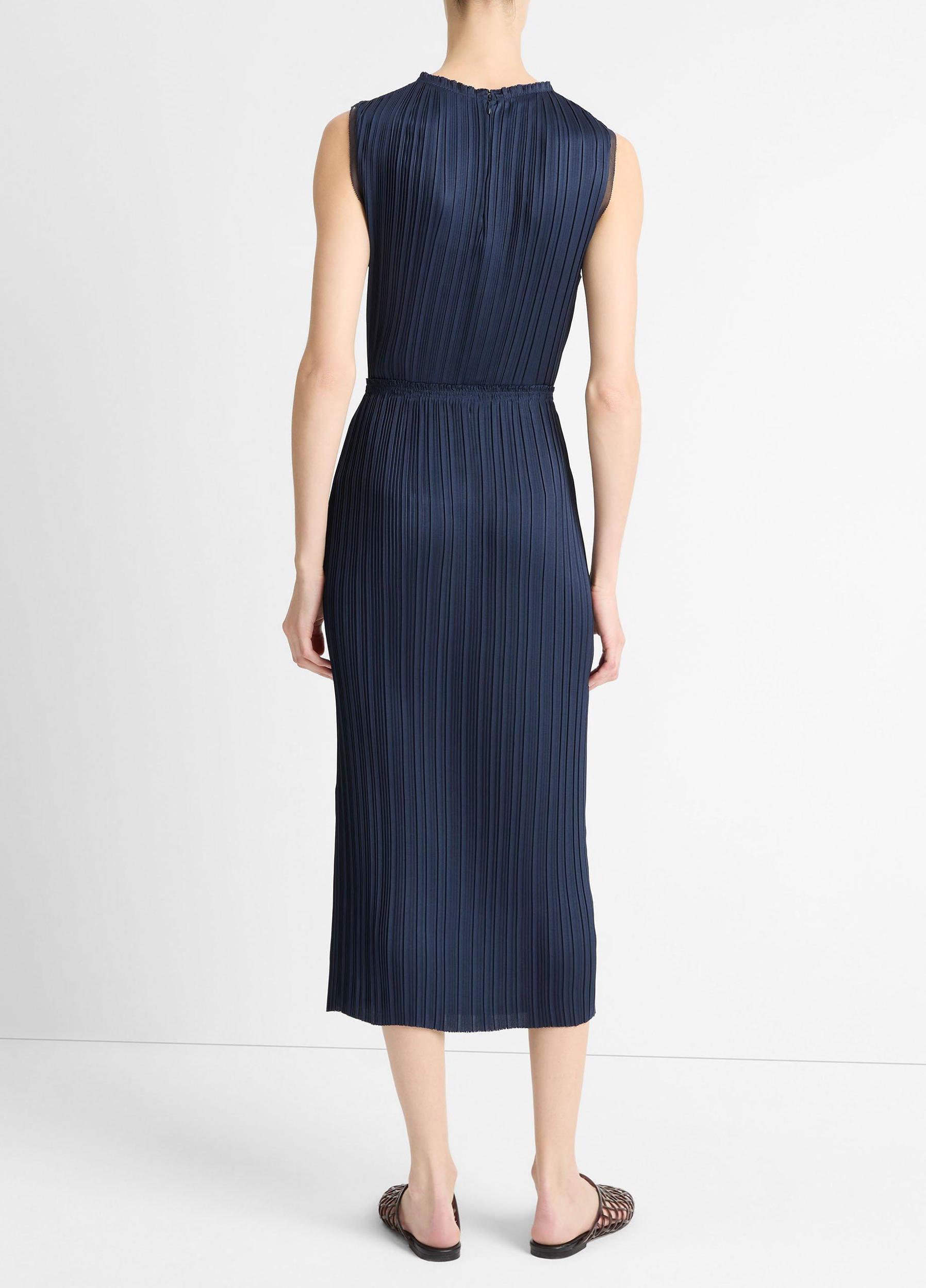 Pleated Satin Straight Pull-On Skirt Product Image