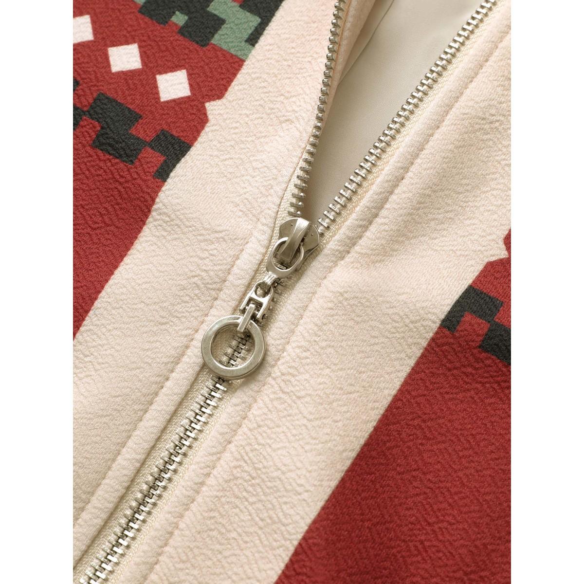 Plus Size Colorblock Rib Knit Pocket Zipper Fly Jacket Women Scarlet Non Slanted pocket Everyday Jackets BloomChic 10/M Product Image