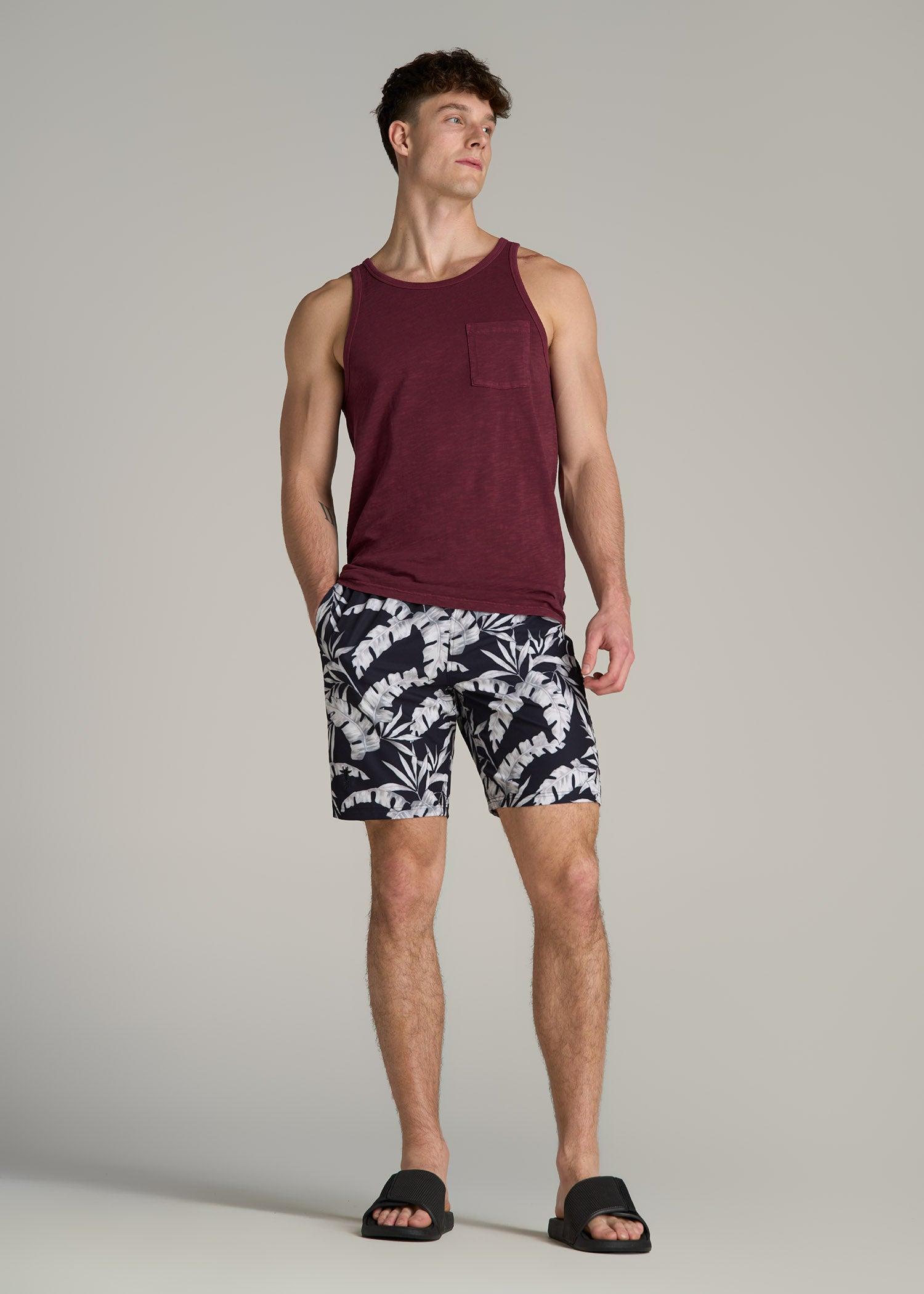 Volley Swim Shorts for Tall Men in White Palm Product Image