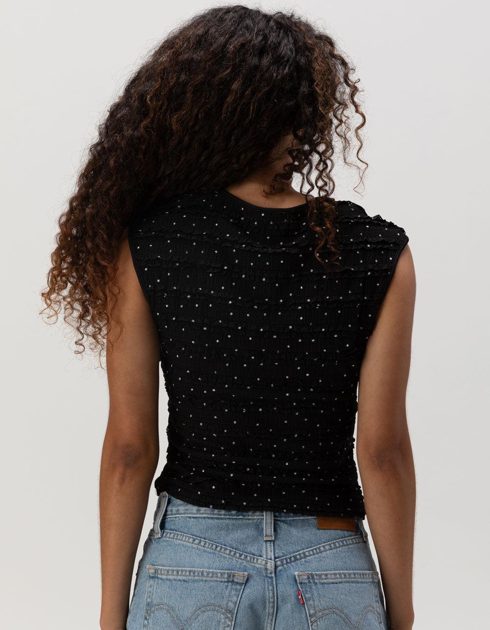 WEST OF MELROSE Square Neck Polka Dot Womens Top - BLACK Product Image