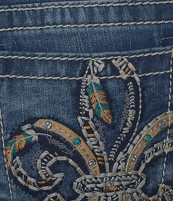 Miss Me Mid Rise Turquoise Stud Fleur-De-Lis Skinny Jeans Product Image