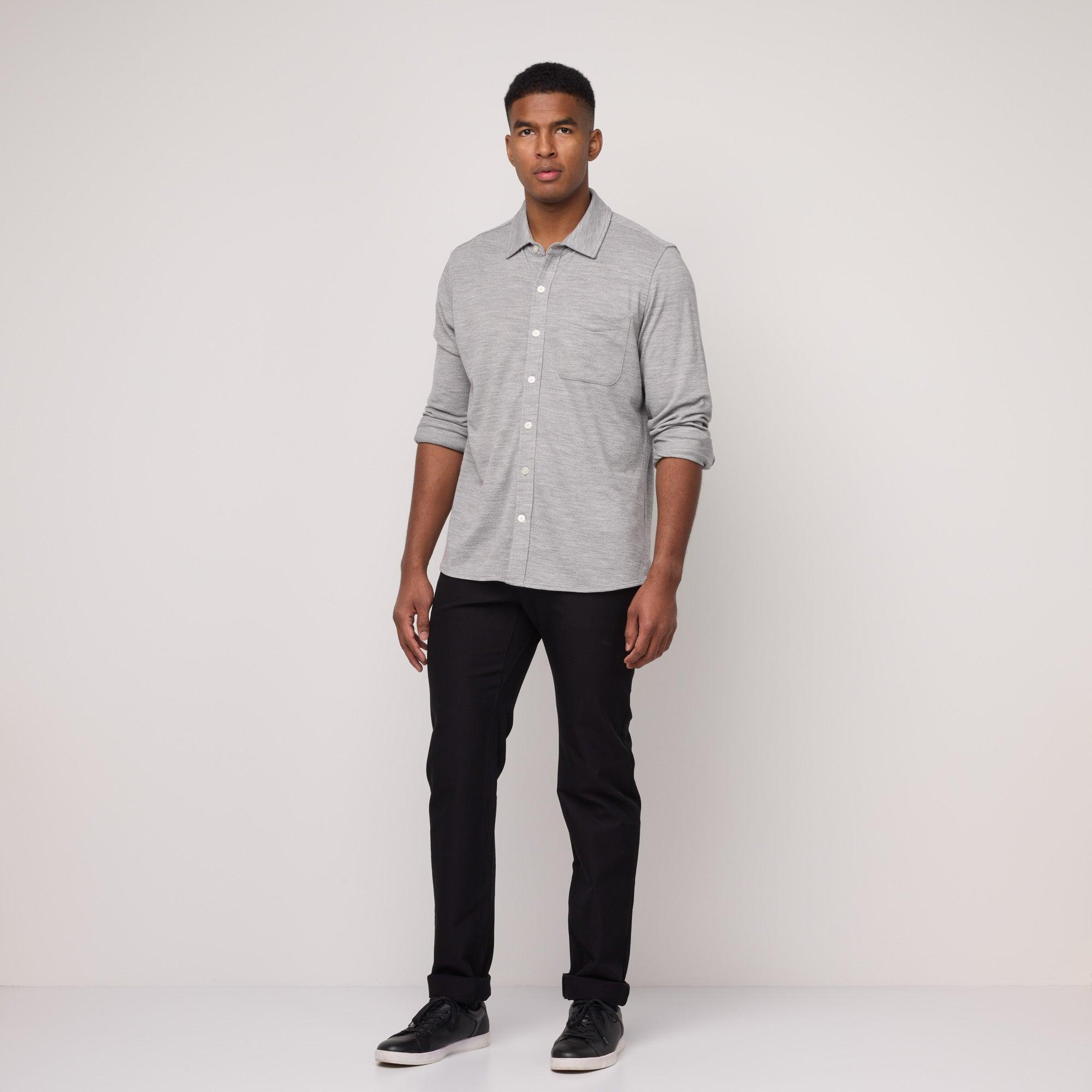 Merino Wool Pique Knit Button-down Shirt | Gray Heather Product Image