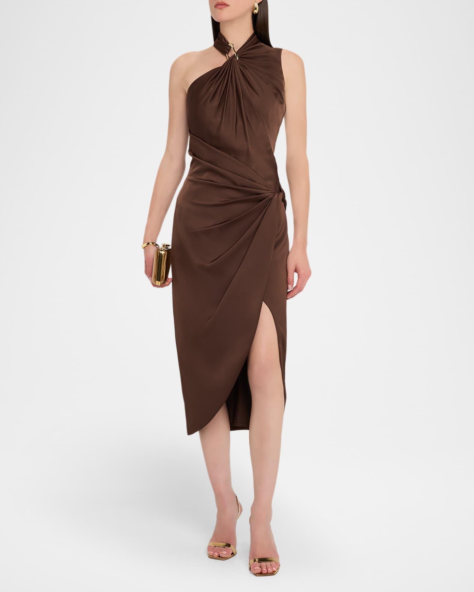 Pleated Bodycon Crepe Back Satin Midi Dress Product Image