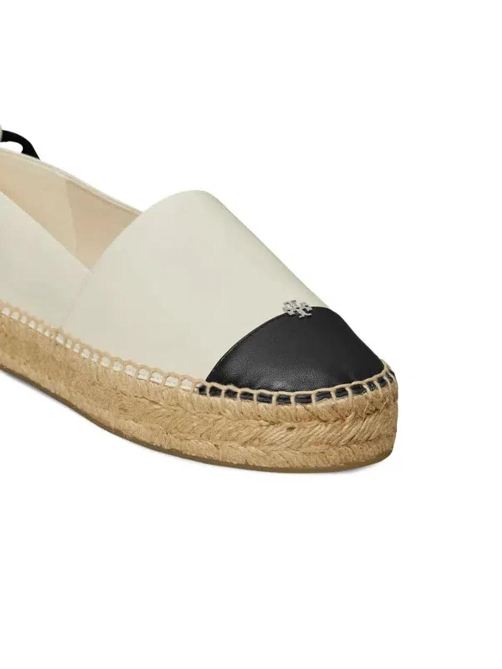 TORY BURCH White Espadrilles With Metallic Logo On The Front And Ankle Strap In Leather Woman Product Image