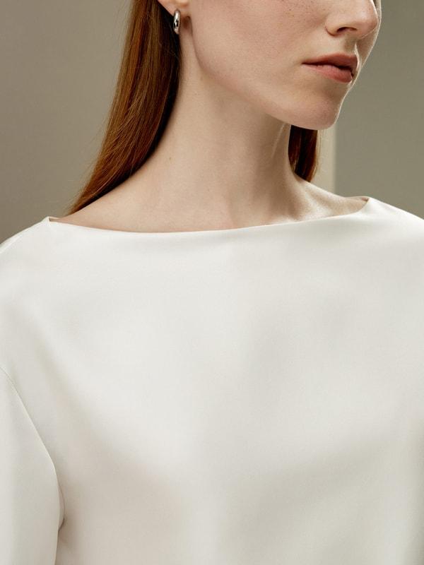 Silk Twill Blouse with Boat Neckline Product Image