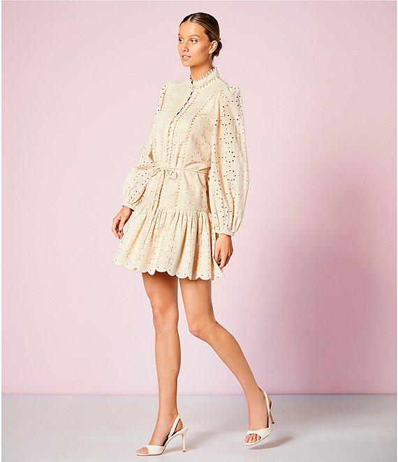 Antonio Melani Brynn Eyelet Mock Neck Button Front Long Sleeve Tie Waist Dress Product Image