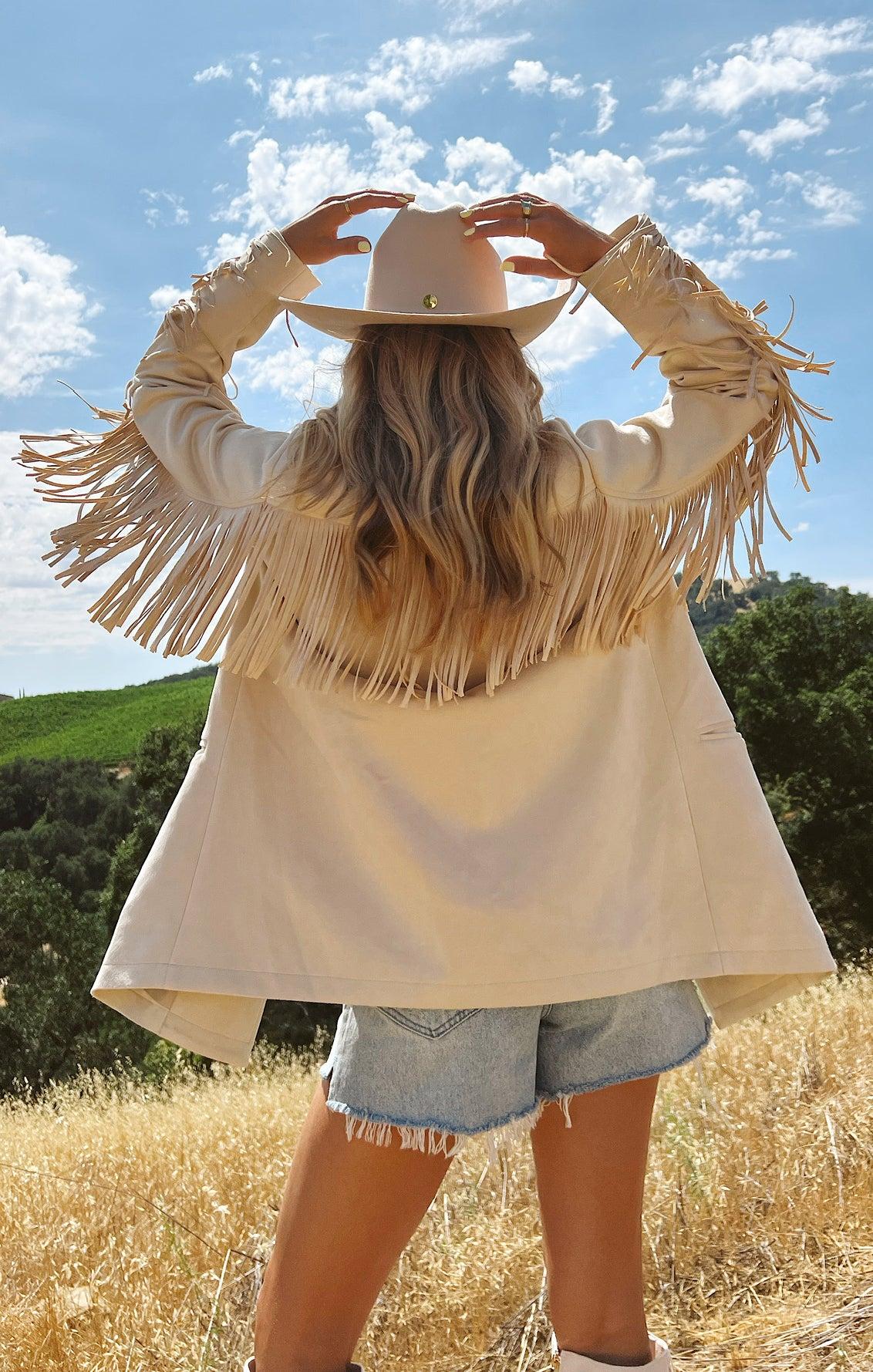 Sierra Fringe Jacket ~ Cream Faux Suede Product Image