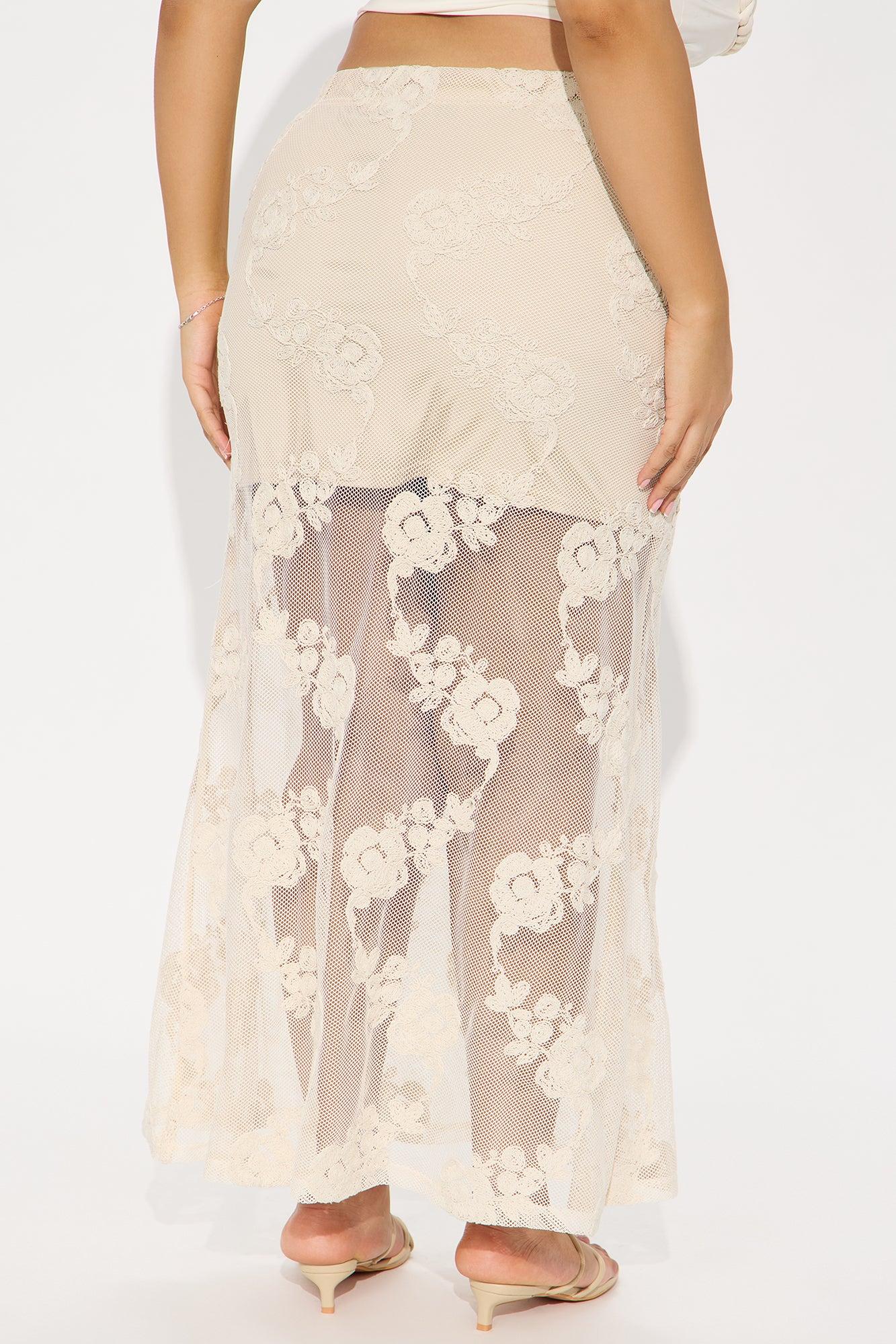 Vacation Vibes Embroidered Crochet Maxi Skirt - Natural Female Product Image