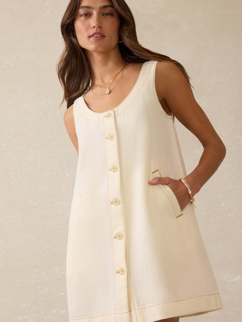 Linen Denim Malibu Mini Dress - Whitecliff Wash Product Image