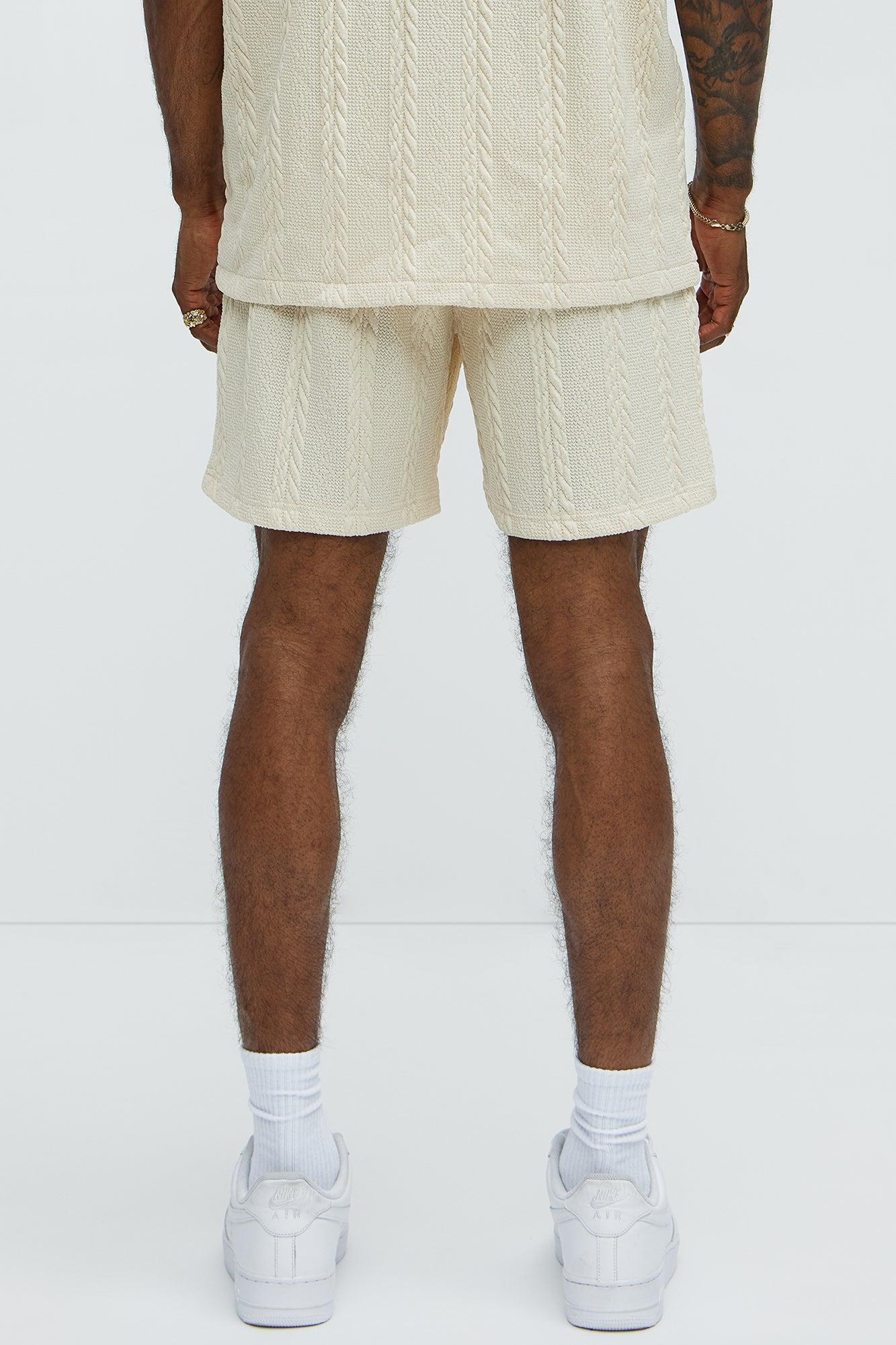 Textured Stripes Relaxed Drawstring Shorts - Cream Product Image