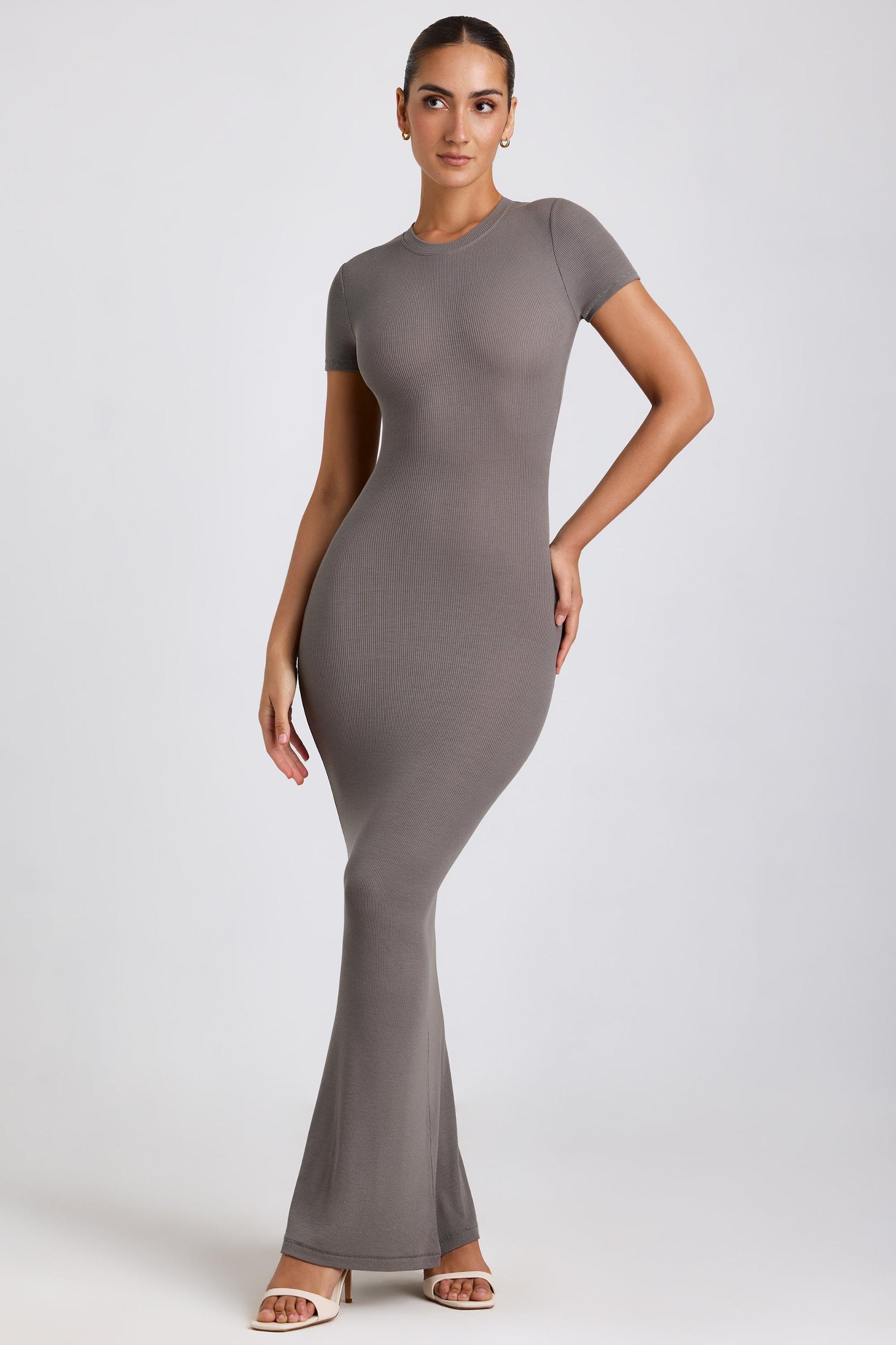 Ribbed Modal Maxi Dress in Grey Product Image