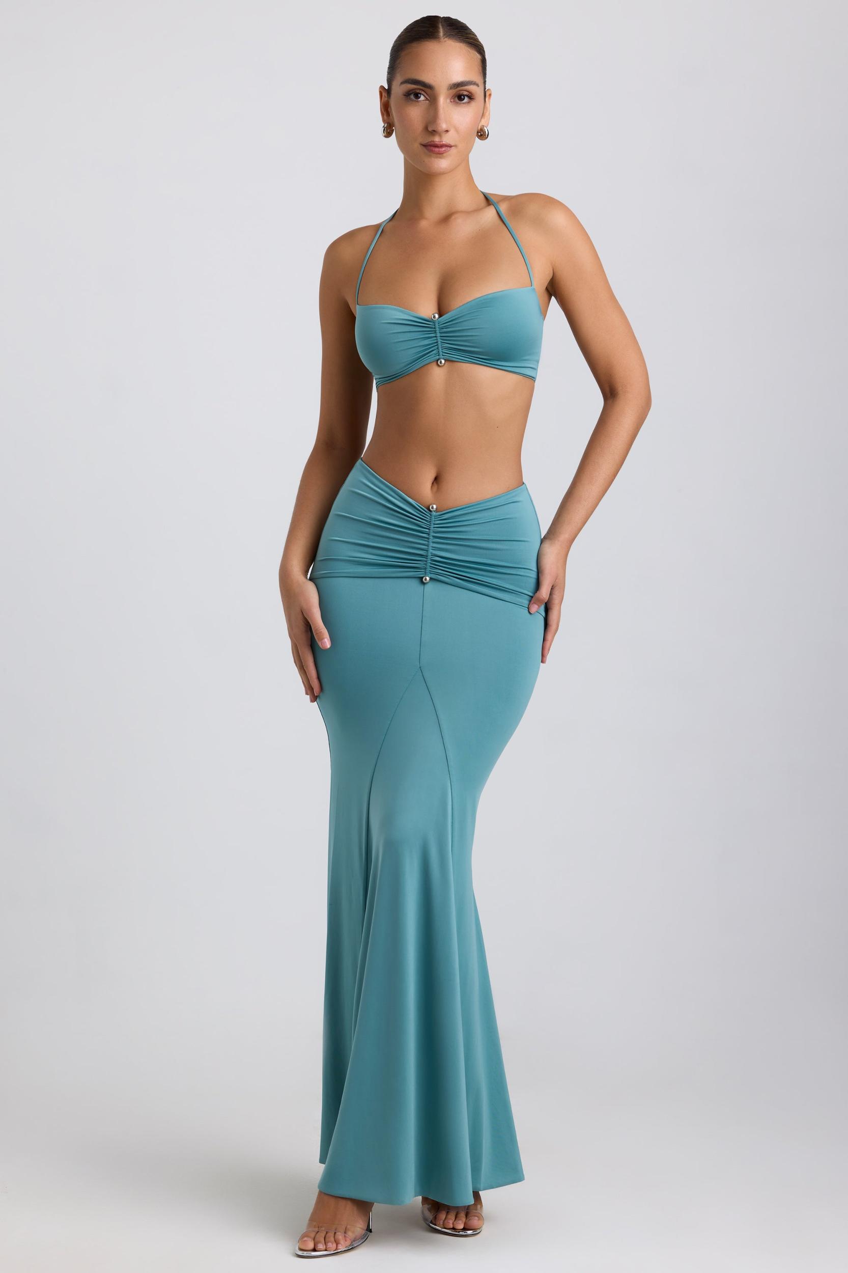 Slinky Jersey Hardware Detail Maxi Skirt in Sea Green Product Image