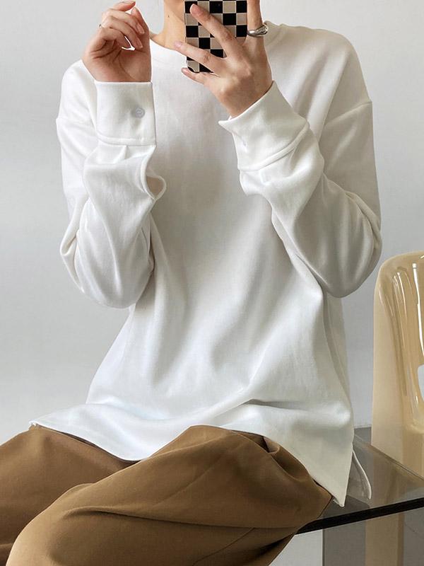 3 Colors Loose Casual Solid Color Split-Side T-Shirt Top Product Image