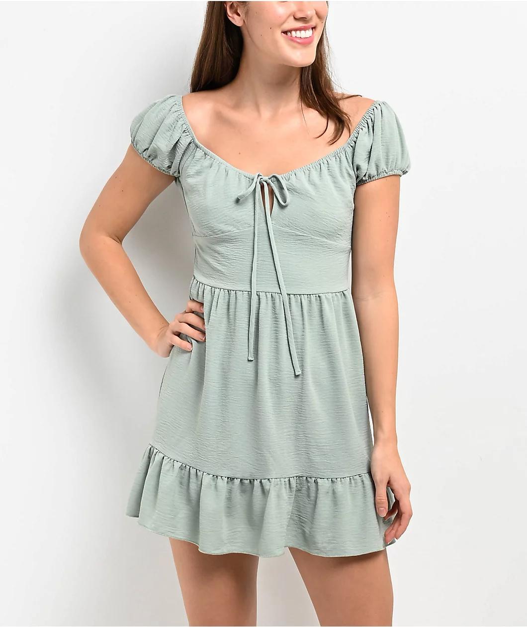 Spicychix Open Back Green Boho Mini Dress Product Image