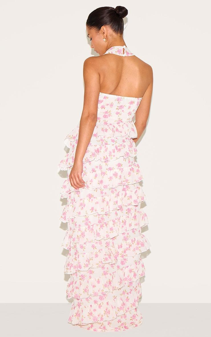 Petite Pink Flower Print Frill Detail Maxi Dress Product Image