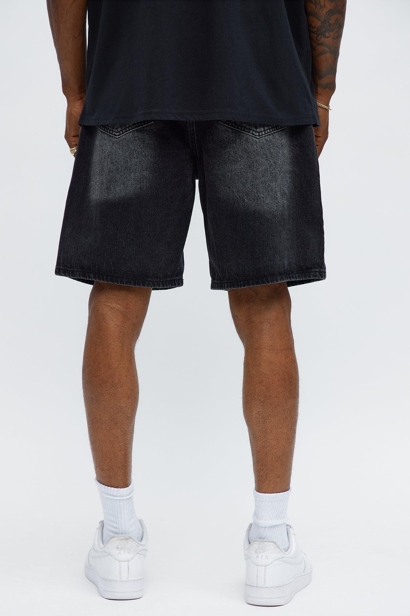 Relaxed Rugged Fray Denim Shorts - Black Wash Product Image