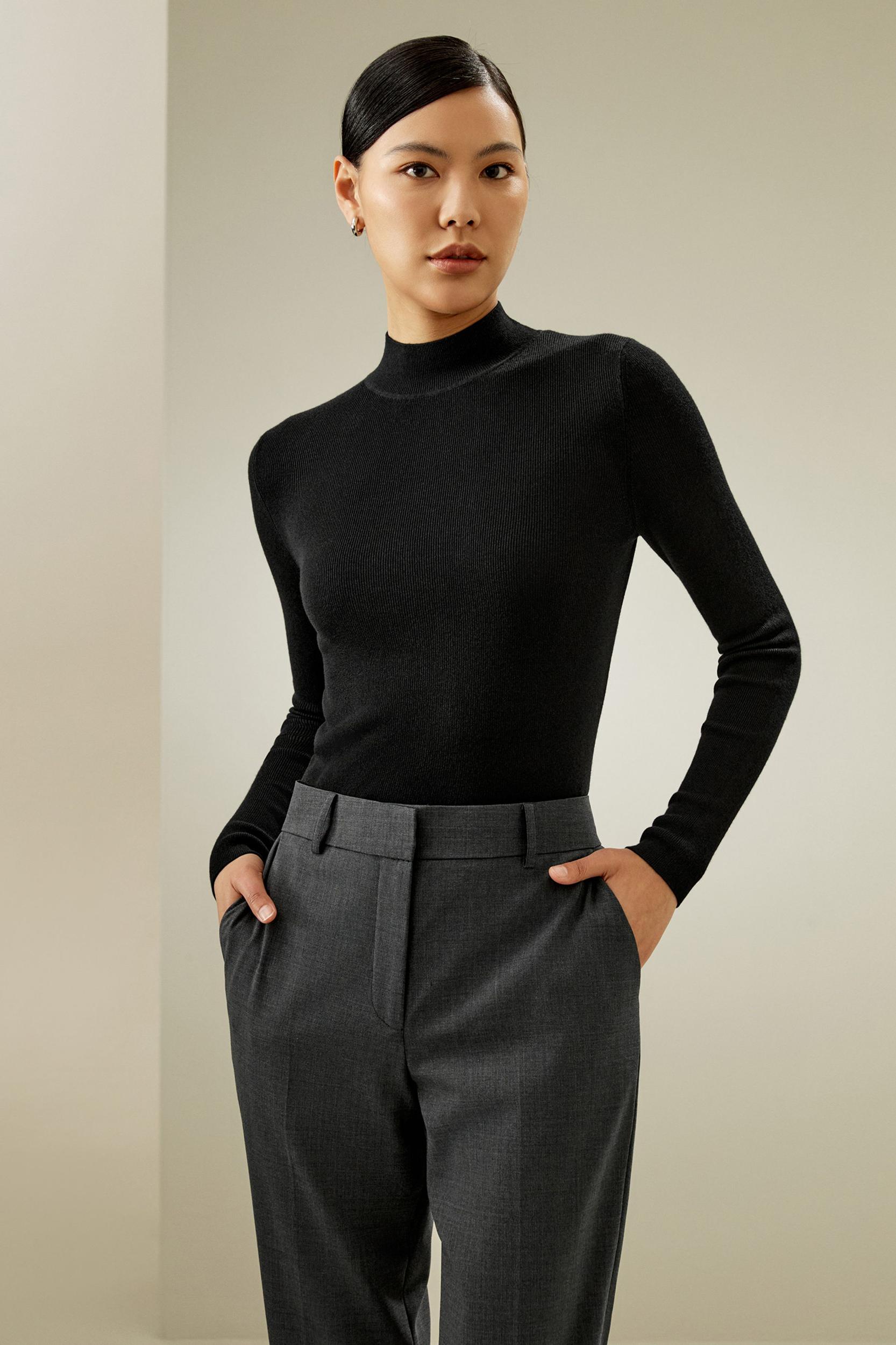 LILYSILK Womens Cashmere Pullover - Black Cashmere Silk - Lightweight Autumn and Winter Top M Product Image