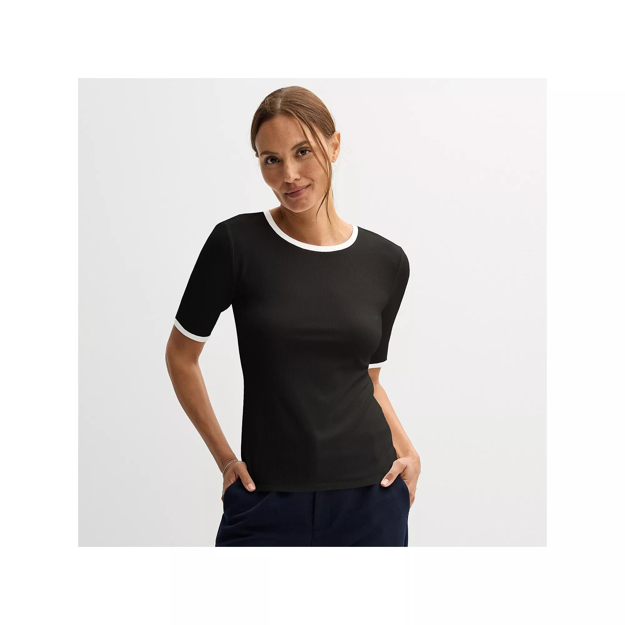 Petite Nine West Fitted Elbow Sleeve Tee, Women's, Size: XS Petite, Black Product Image