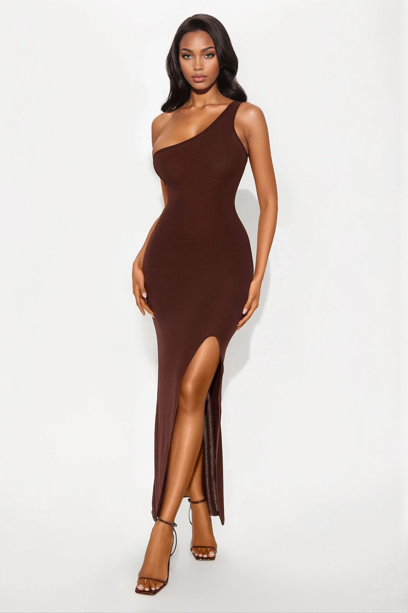 Paloma Draped Maxi Dress - Brown Product Image