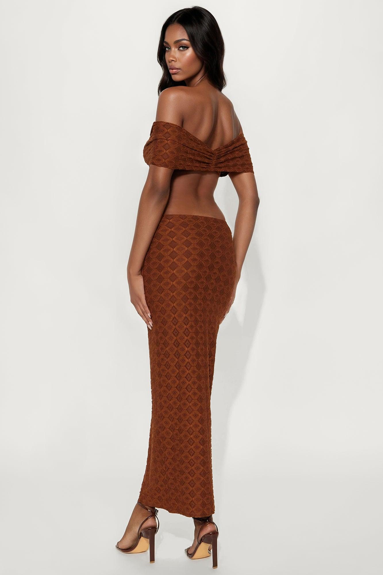 Beverly Textured Cut Out Maxi Dress - Brown Female Product Image