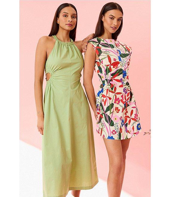 Donna Morgan Boat Neck Extend Shoulder Floral Print Cotton Poplin Mini Dress Product Image