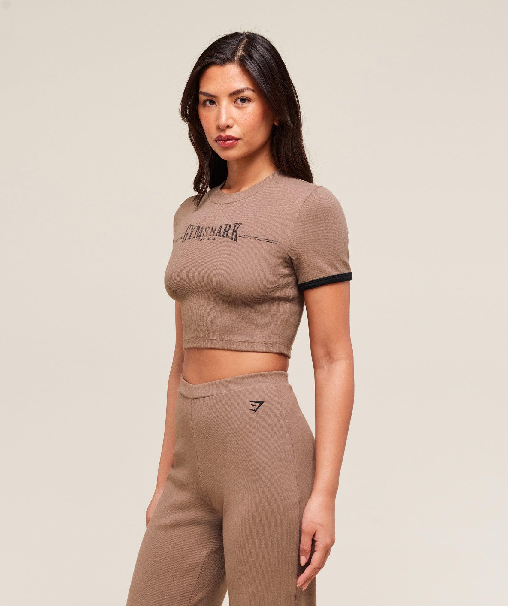Gymshark Ribbed Cotton Crop Top - Mocha Mauve/Black Female Product Image
