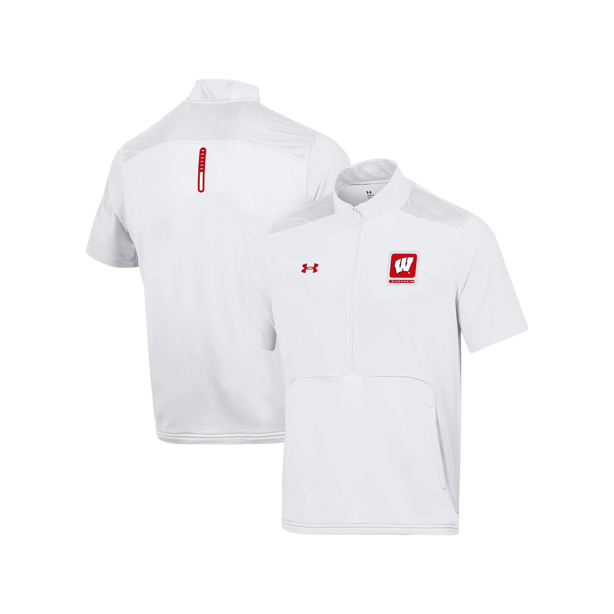 Men's Under Armour White Wisconsin Badgers Motivate Half-Zip Jacket, Size: Large Product Image