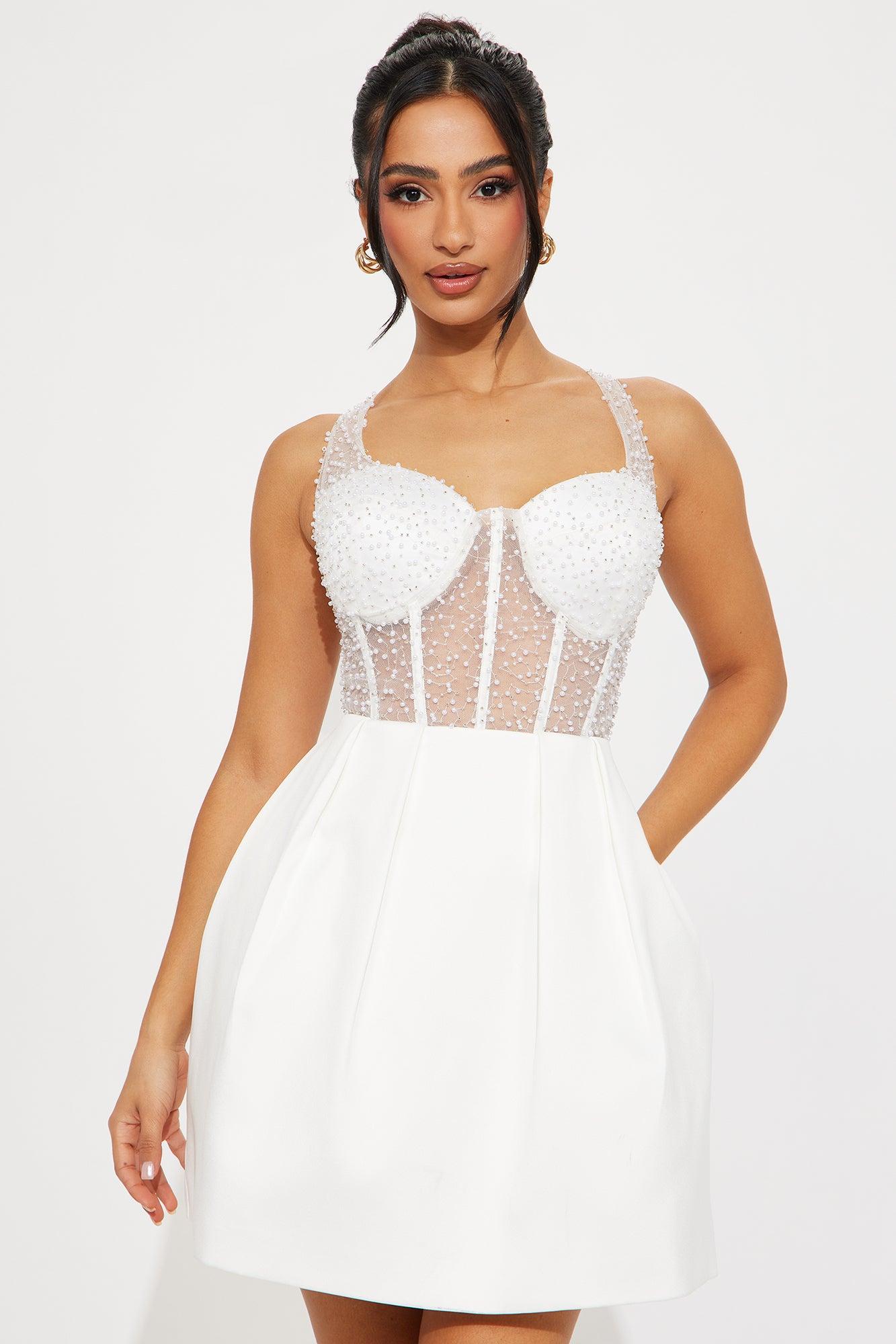 Signature Charm Beaded Mini Dress - White Product Image