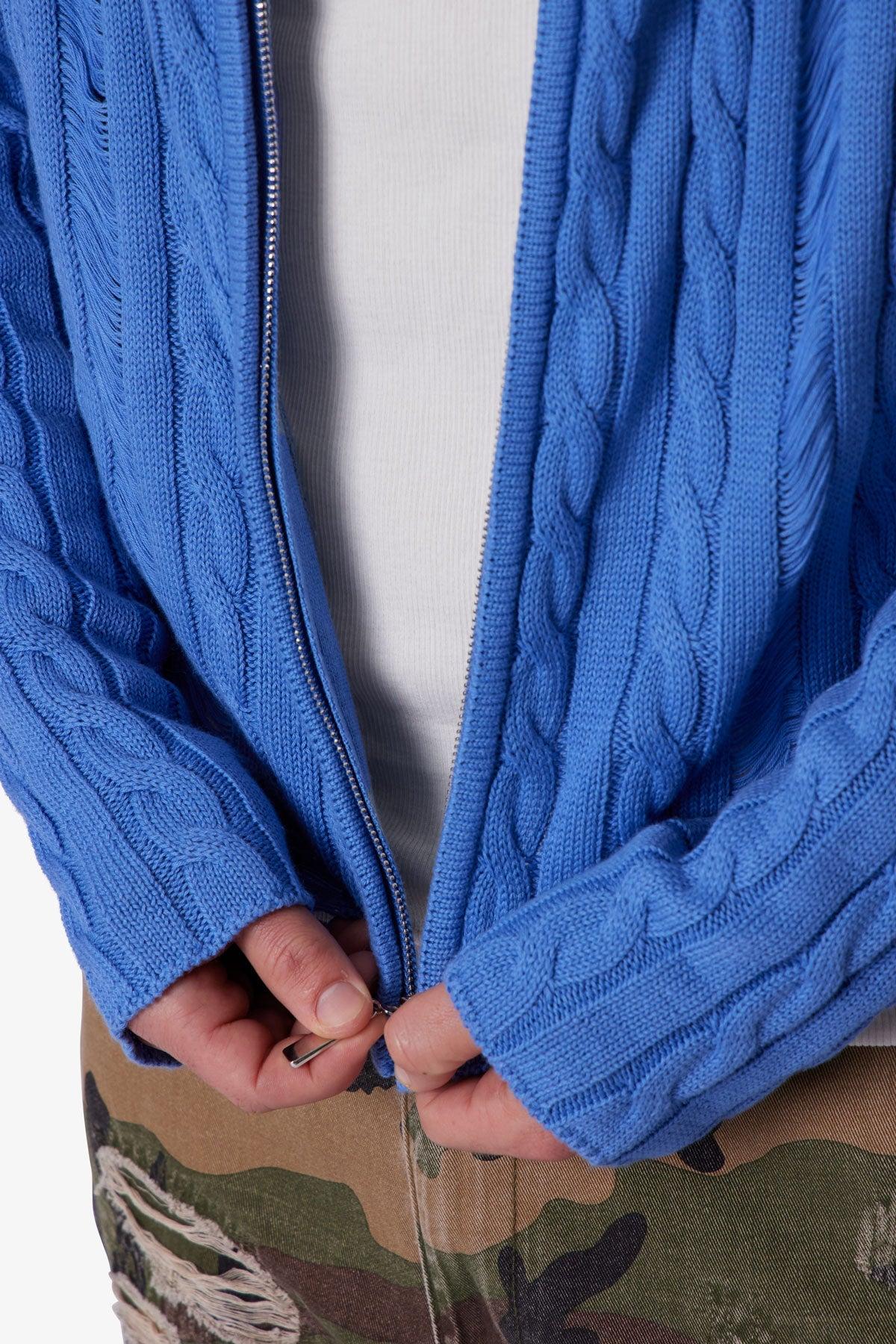 Cable Knit Hooded Sweater - Washed Blue Product Image