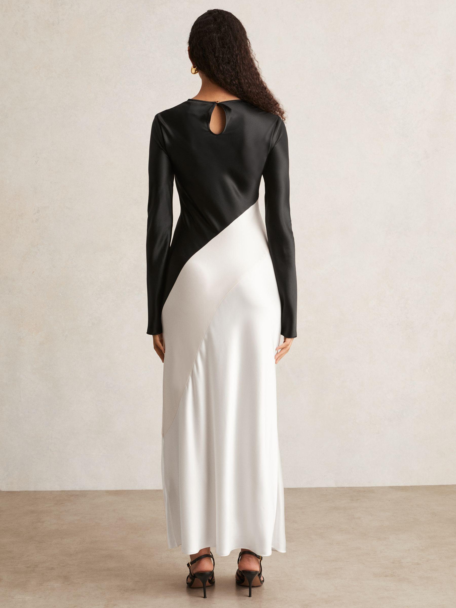Acler Satin Colour Block Midi Dress in Ivory/Black Product Image