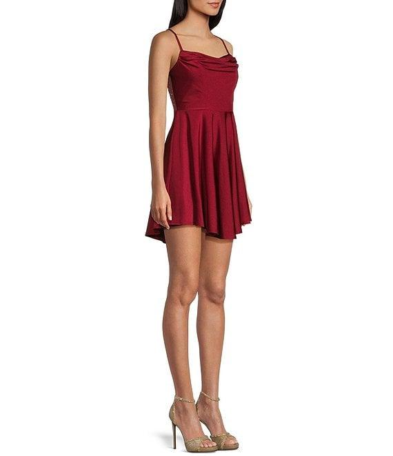 City Vibe Spaghetti Strap Skater Skirt Rhinestone Dress Product Image