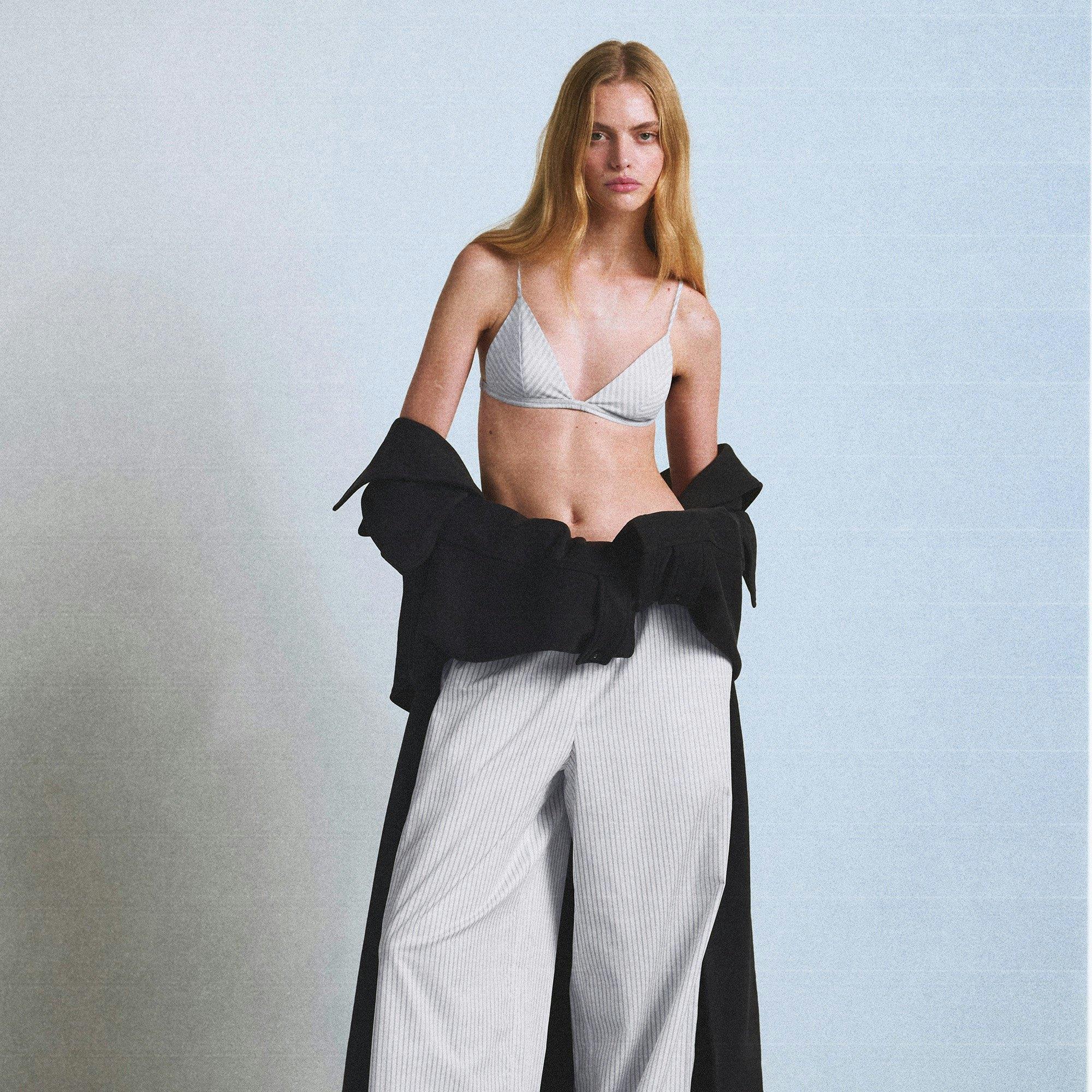 COTTON POPLIN TRIANGLE BRALETTE | ZEN BLUE STRIPE Product Image