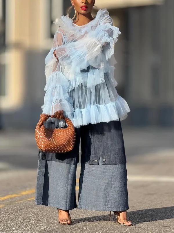 Loose Wide Leg Elasticity Jean Pants Bottoms Trousers Product Image