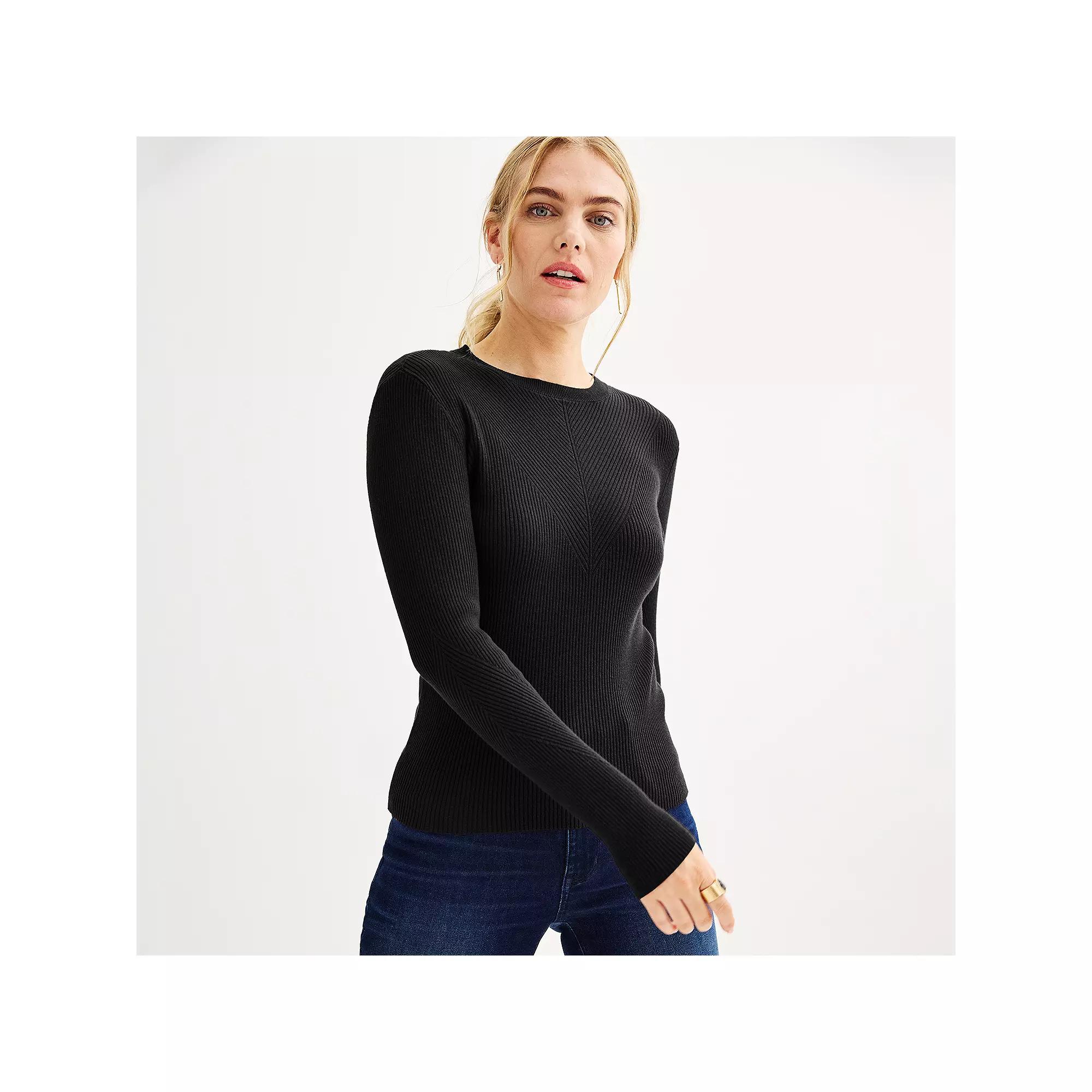 Petite Nine West Crewneck Rib Pullover, Women's,  Product Image