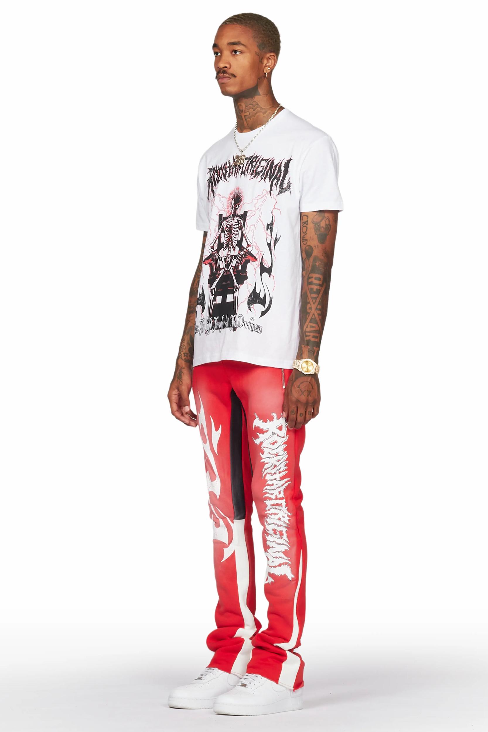 Deathrow White/Red T-Shirt/Stacked Flare Pant Set Male Product Image