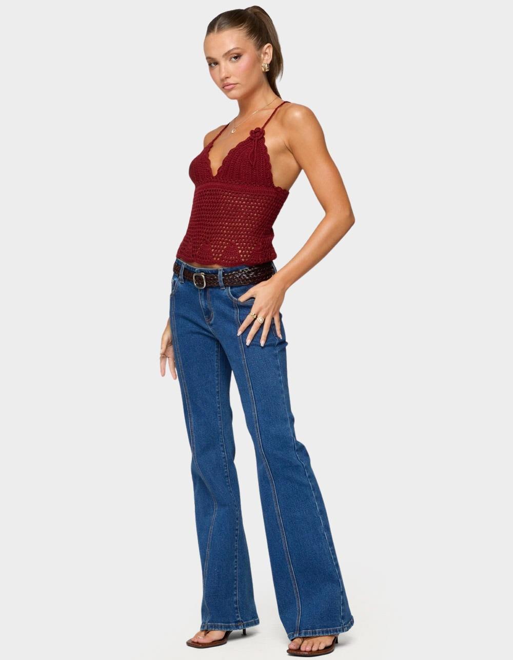 EDIKTED Delila Crochet V-Neck Top - DK RED Product Image