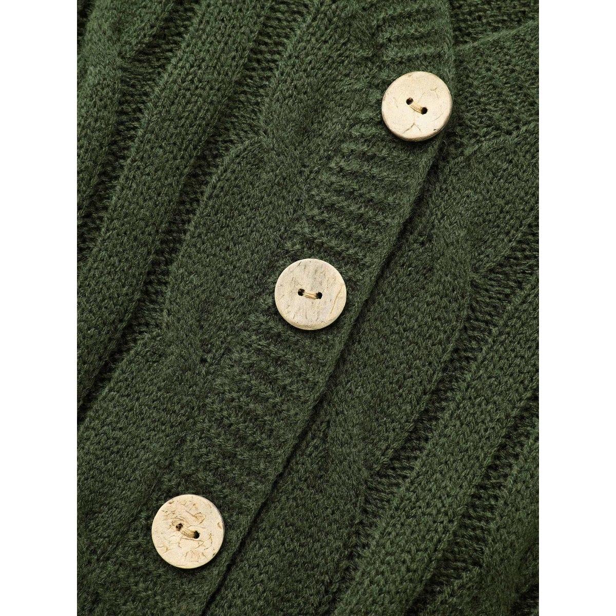 Plus Size Texture Cable Knit Button Detail Pullover ArmyGreen Women Timeless Bodycon Long Sleeve V-neck Elegant Pullovers BloomChic 12/L Product Image