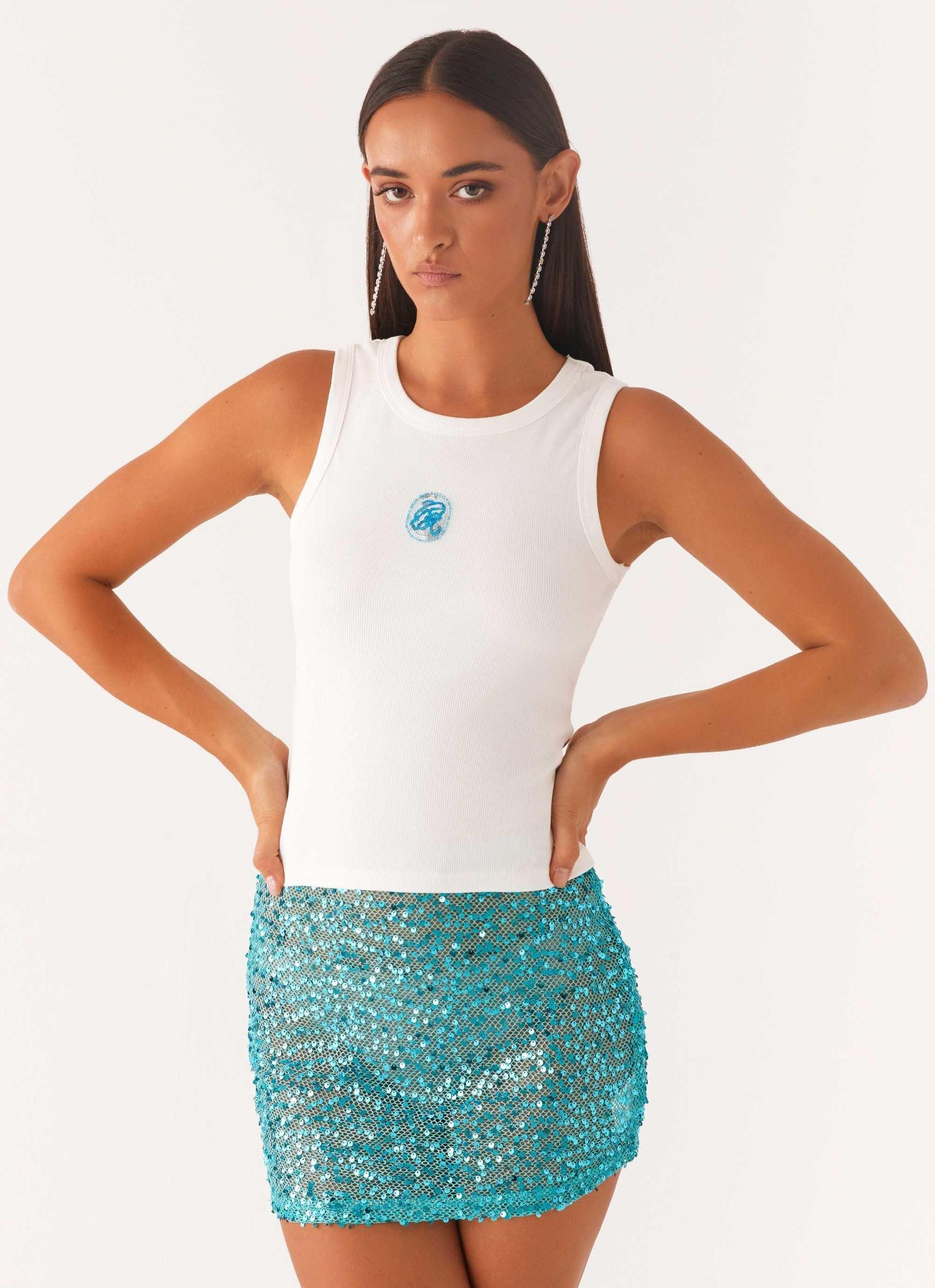 Signature Beaded Logo Tank - White Product Image