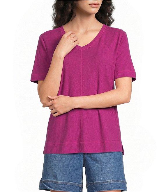 Westbound Solid Short Sleeve V-Neck Top Product Image