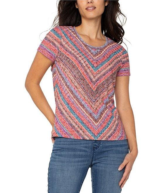 Liverpool Los Angeles Knit Multi Stripe Scoop Neck Short Sleeve Top Product Image