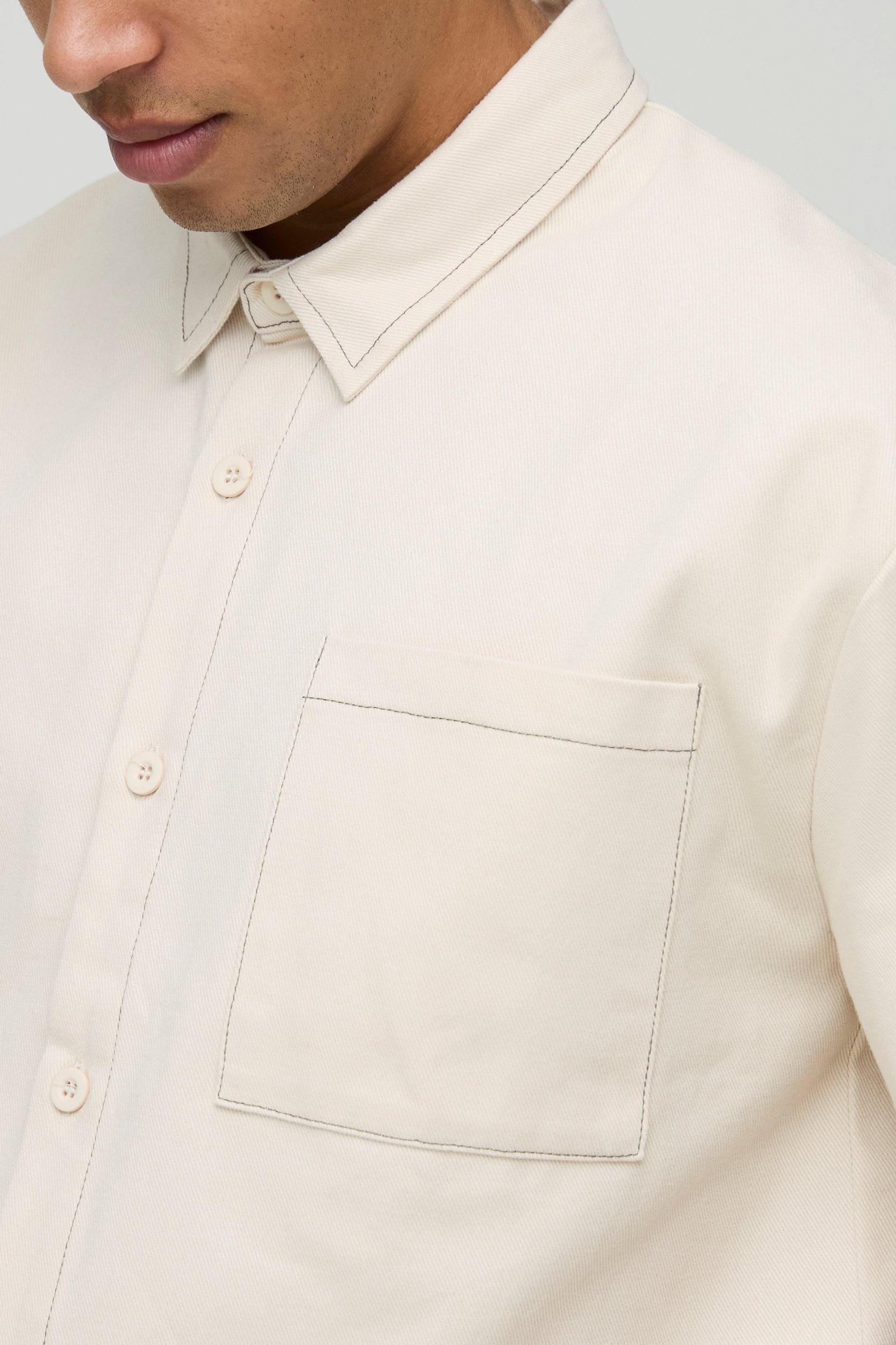 Oversized Boxy Contrast Stitch Twill Shirt | boohooMAN USA Product Image